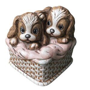 VTG Royal Crown‎ Porcelain Music Box Puppy Love Plays Close to You Works 3.75"